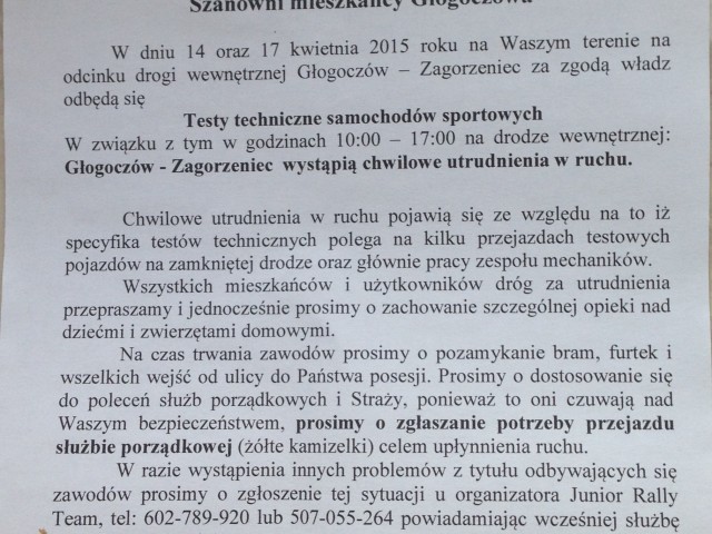 Testy techniczne samochodów sportowych - UWAGA OGRANICZENIA W RUCHU