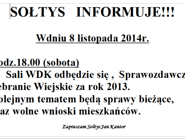 Sołtys informuje