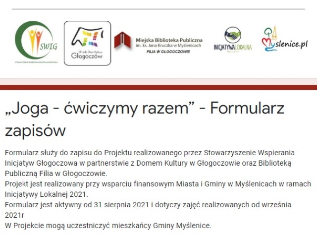Joga - formularz zapisów