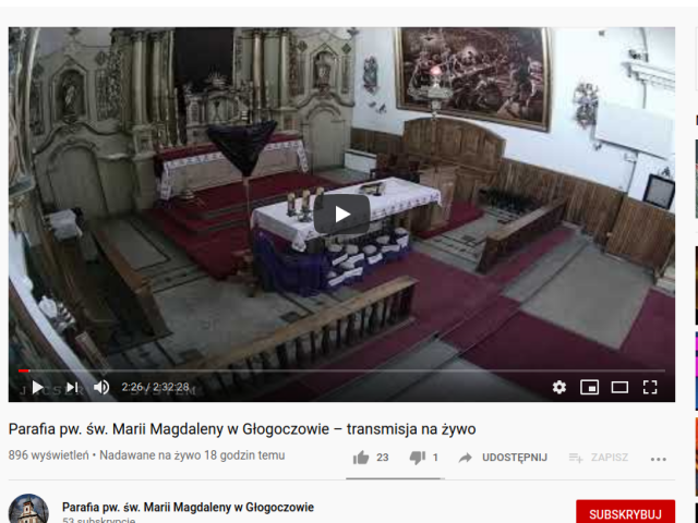 Transmisje na żywo z głogoczowskiej świątyni
