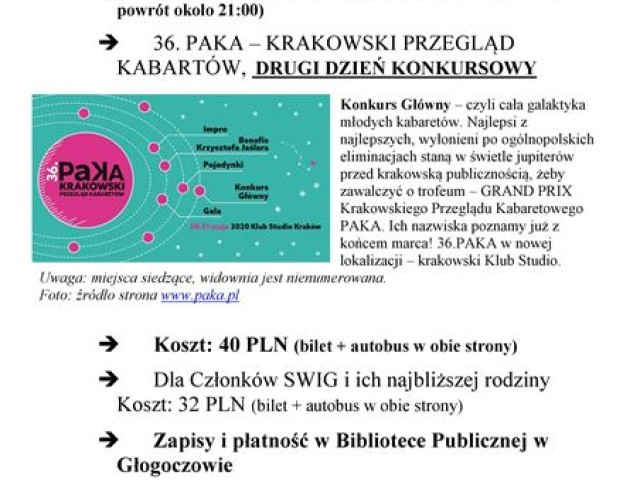Jedziemy na: 36.PAKA Krakowski Przegląd Kabaretów