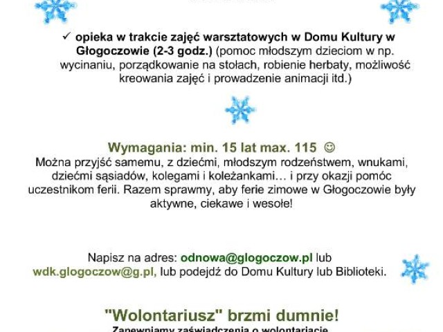 FERIE 2019 - zapraszamy wolontariuszy